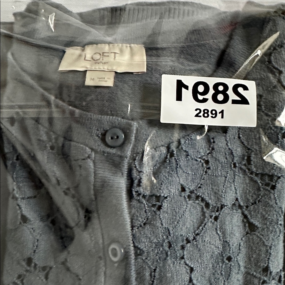 LOFT Blue Floral Lace Button-Up Sweater - Picture 4 of 12